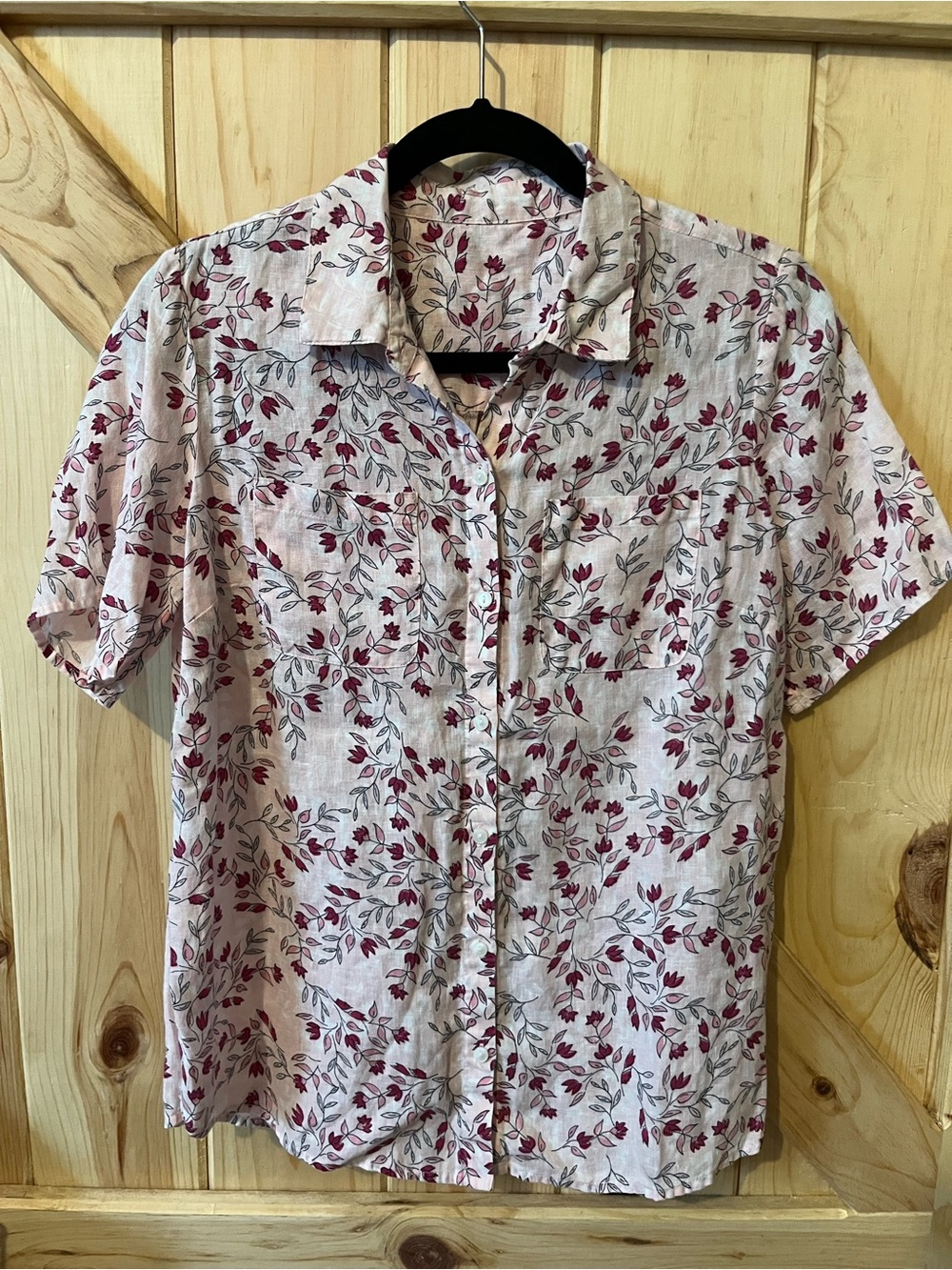 Ditsy Floral Romantic Linen Down Down Shirt Pink